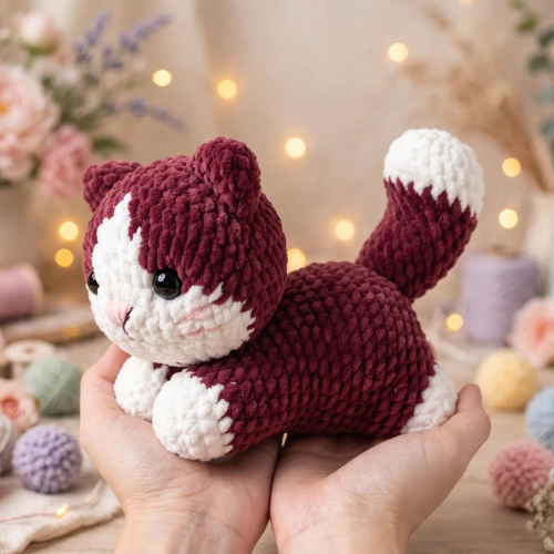 Amigurumi Maroon & White Kitten Toy Pattern (PDF)