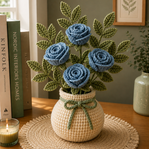 Blue Rose Crochet Vase Pattern PDF