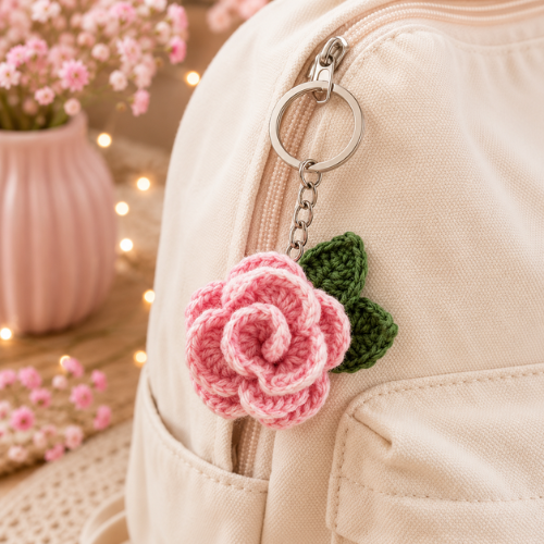 Blush Rose Crochet Keychain Pattern (PDF)