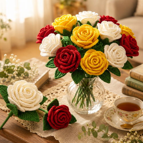 Colorful Rose Crochet Bouquet Pattern (PDF)