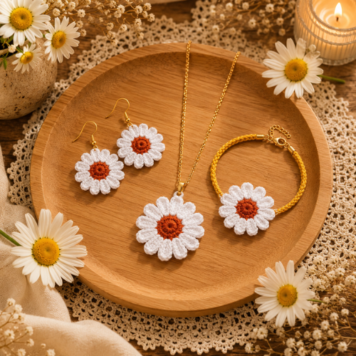 Crochet Daisy Sunflower Jewelry Pattern (PDF)