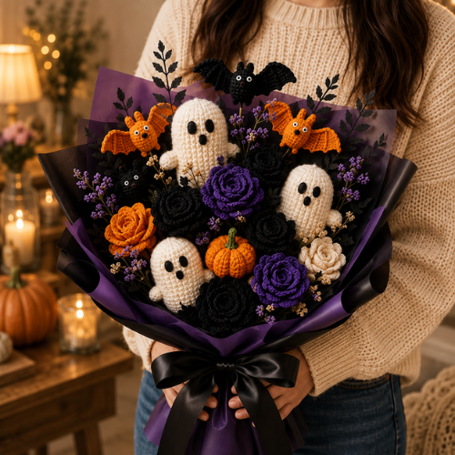 Halloween Ghost & Rose Crochet Bouquet Pattern (PDF)