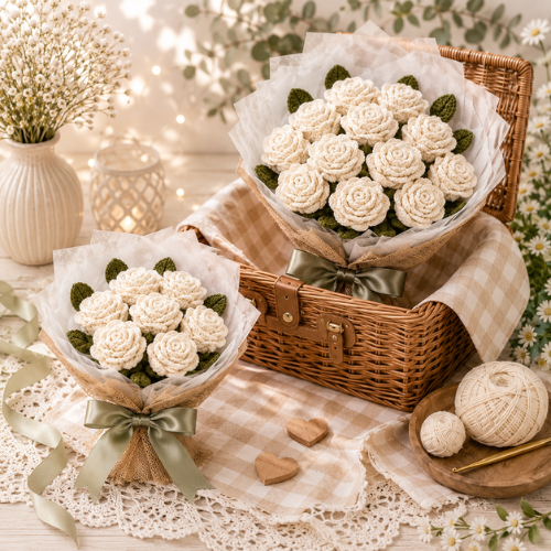Off-White Rose Bouquet Crochet Pattern (PDF)