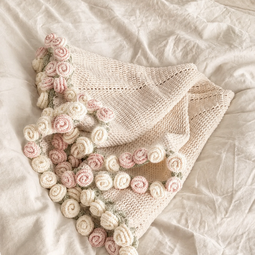 Pink & Cream Rose Crochet Blanket Pattern (PDF)
