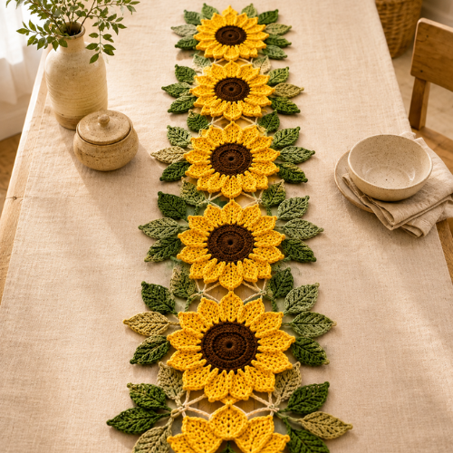 Sunflower & Leaf Crochet Table Runner Pattern (PDF)