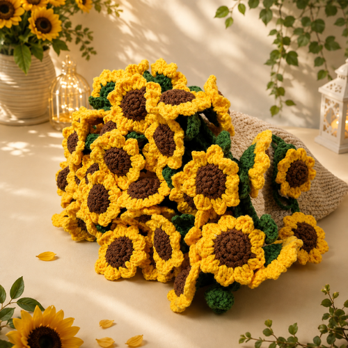 2-in-1 Crochet Sunflower Blanket & Bouquet Pattern (PDF)