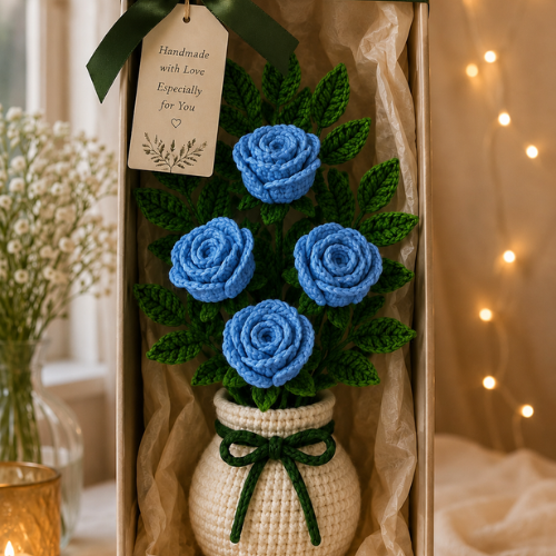 Blue Rose Crochet Vase Pattern PDF