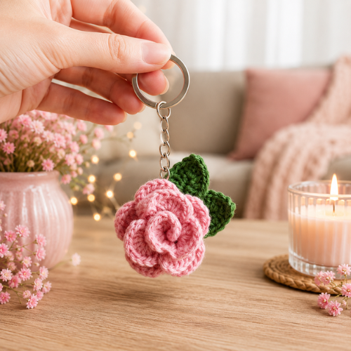 Blush Rose Crochet Keychain Pattern (PDF)