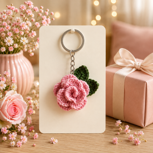 Blush Rose Crochet Keychain Pattern (PDF)