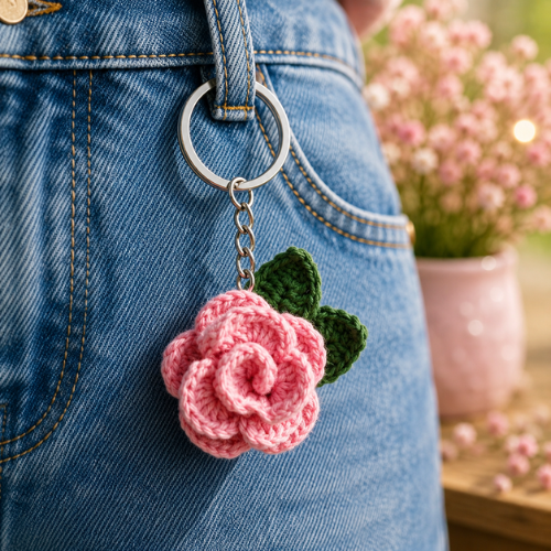 Blush Rose Crochet Keychain Pattern (PDF)