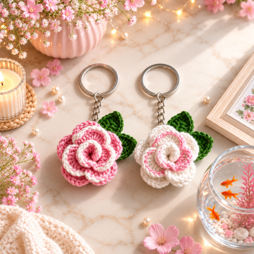 Blush Rose Crochet Keychain Pattern (PDF)