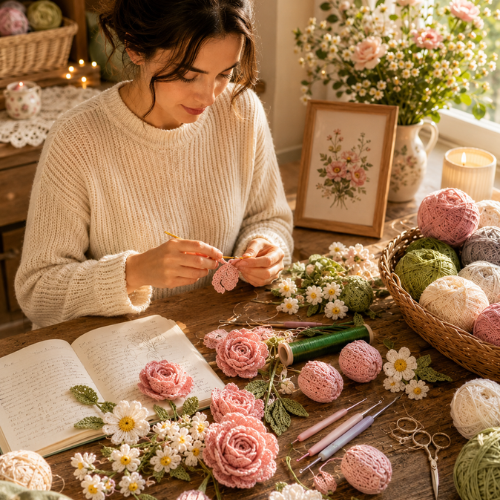 Blush & Cream Garden Crochet Bouquet Pattern (PDF)