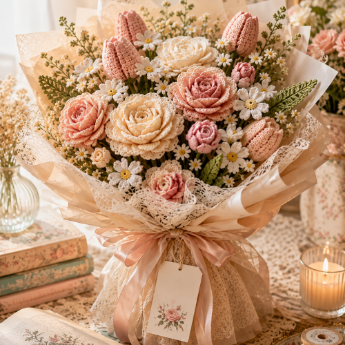 Blush & Cream Garden Crochet Bouquet Pattern (PDF)