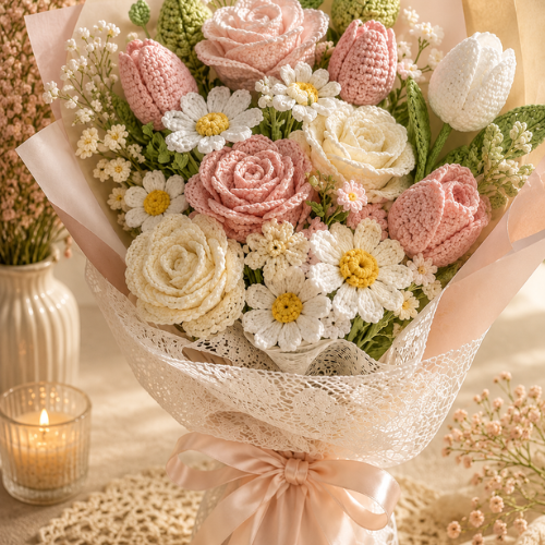Blush & Cream Garden Crochet Bouquet Pattern (PDF)
