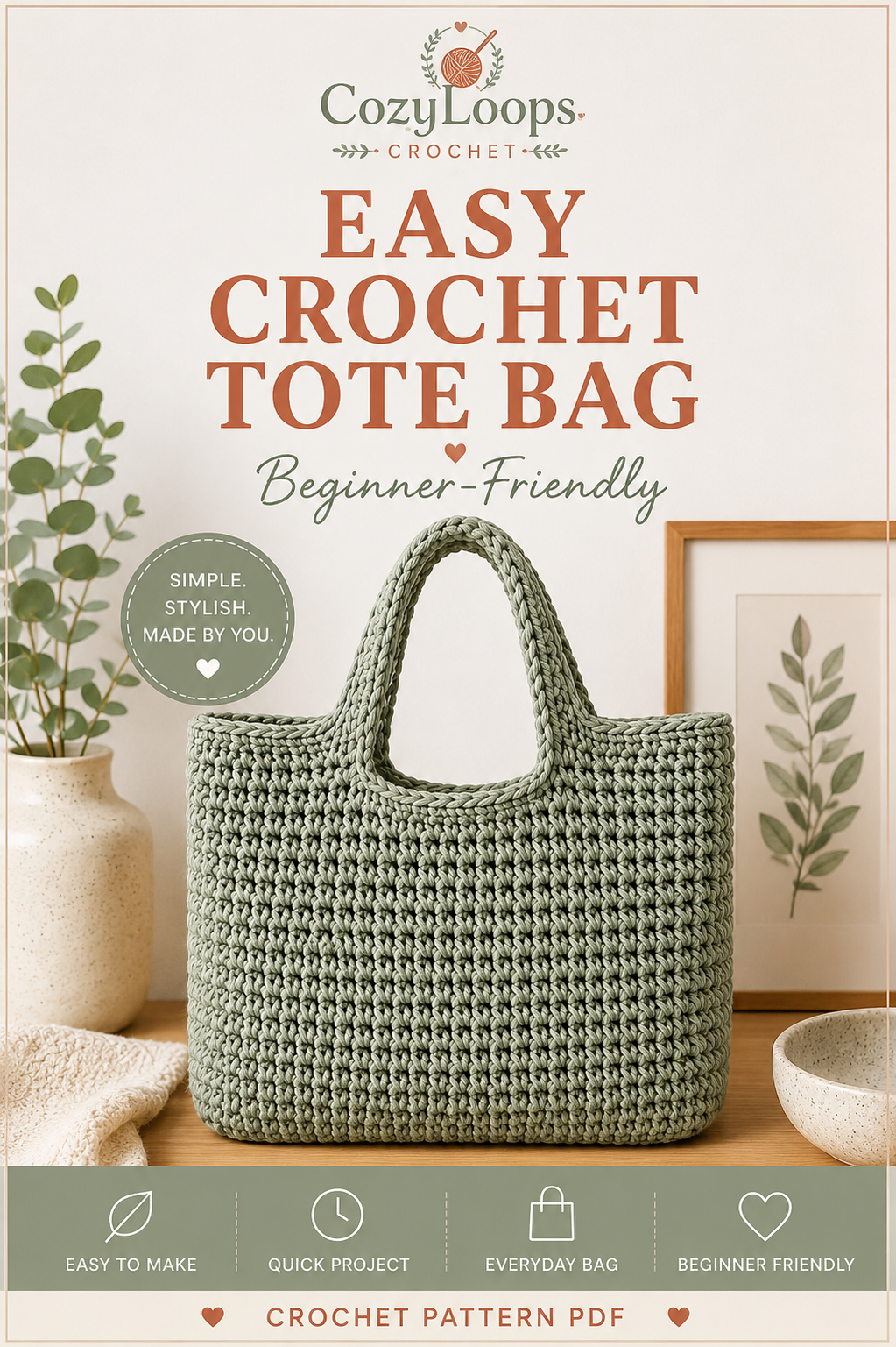 Beginner Crochet Tote Bag Pattern (PDF)