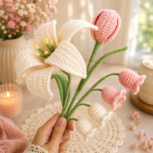 Colorful Crochet Flower Basket Bouquet Pattern (PDF)