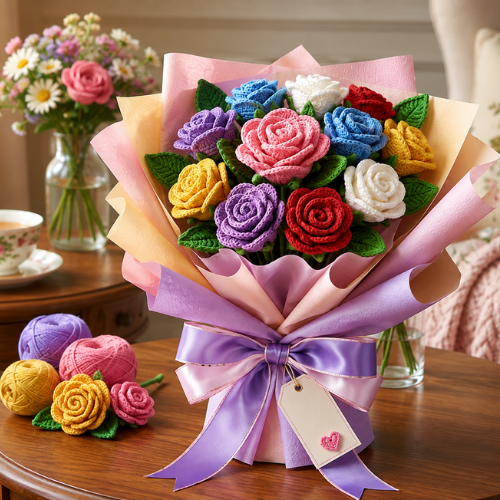 Colorful Rose Crochet Bouquet Pattern (PDF)