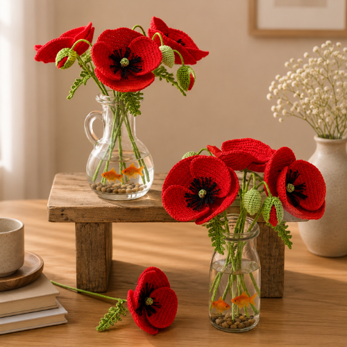 Crimson Poppy Bouquet Crochet Pattern (PDF)