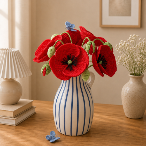 Crimson Poppy Bouquet Crochet Pattern (PDF)
