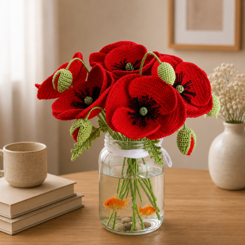 Crimson Poppy Bouquet Crochet Pattern (PDF)