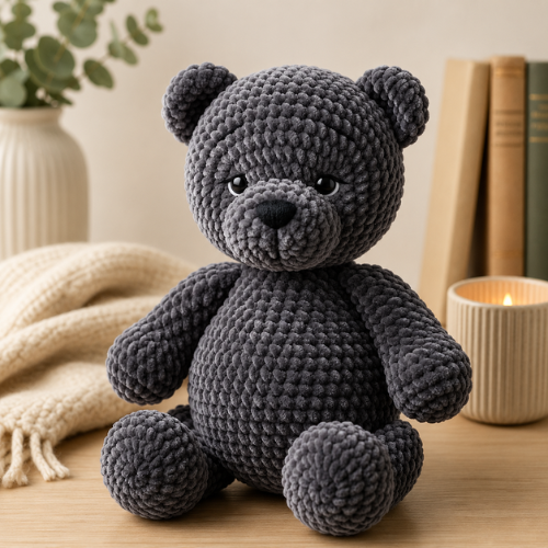 Crochet Charcoal Gray Teddy Bear Pattern PDF | Cute Amigurumi Plush Bear Crochet Pattern