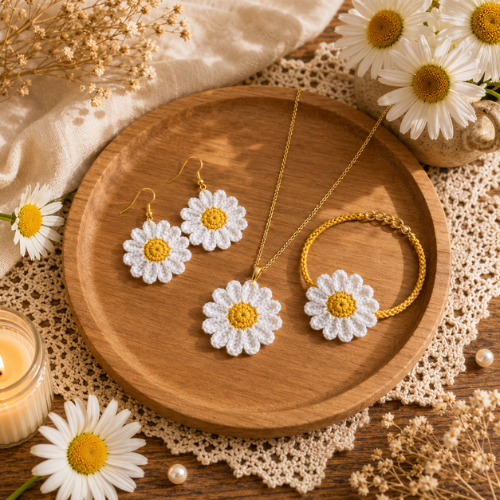 Crochet Daisy Sunflower Jewelry Pattern (PDF)