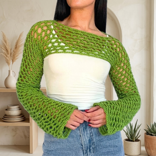 Boho Mesh Crochet Sleeve Shrug Top Pattern (PDF)