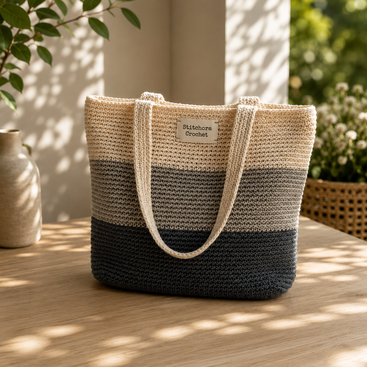 Crochet Color Block Tote Bag (PDF)