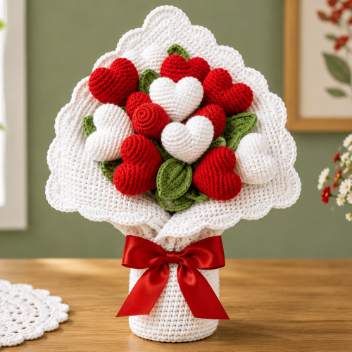 Romantic Heart Flower Crochet Pattern (PDF)