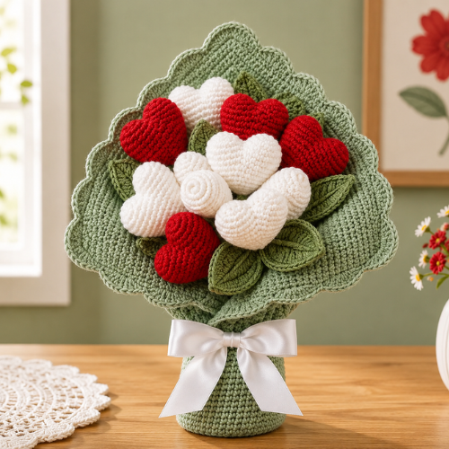 Romantic Heart Flower Crochet Pattern (PDF)