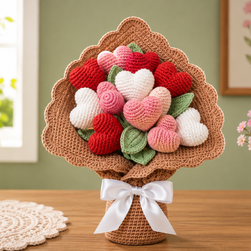 Romantic Heart Flower Crochet Pattern (PDF)
