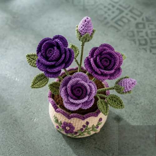 Elegant Rose Flower Pot Crochet Pattern (PDF)