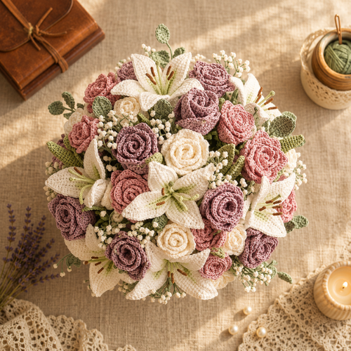 Crochet Rose & Lily Bouquet Pattern (PDF)