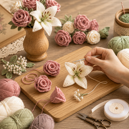 Crochet Rose & Lily Bouquet Pattern (PDF)