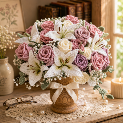 Crochet Rose & Lily Bouquet Pattern (PDF)