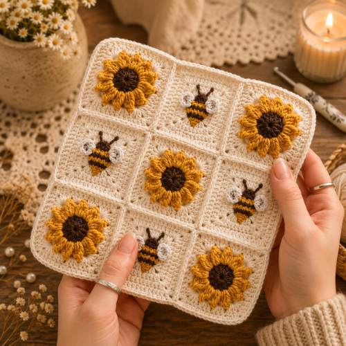 Crochet Sunflower & Bee Blanket Pattern (PDF)
