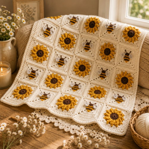 Crochet Sunflower & Bee Blanket Pattern (PDF)