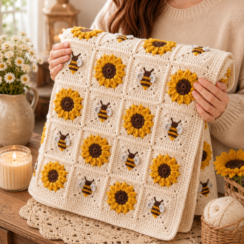 Crochet Sunflower & Bee Blanket Pattern (PDF)