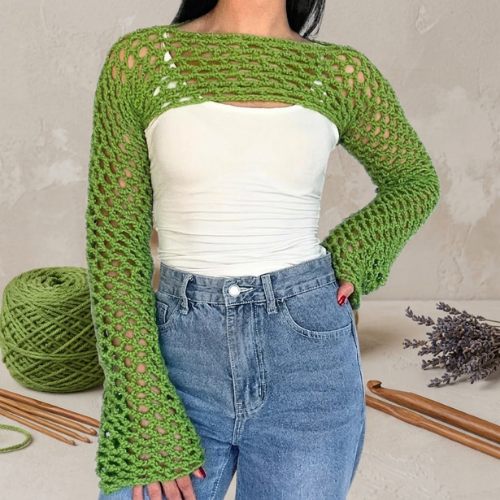 Boho Mesh Crochet Sleeve Shrug Top Pattern (PDF)