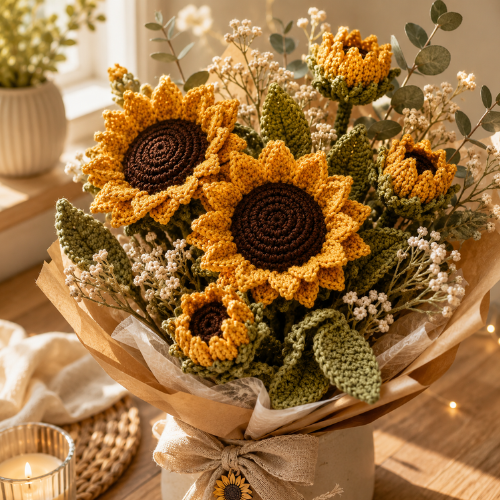 Golden Sunflower & Harvest Crochet Bouquet Pattern (PDF)