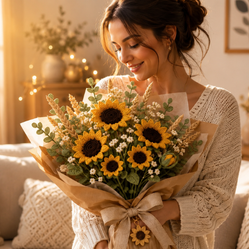 Golden Sunflower & Harvest Crochet Bouquet Pattern (PDF)
