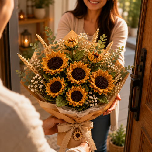 Golden Sunflower & Harvest Crochet Bouquet Pattern (PDF)