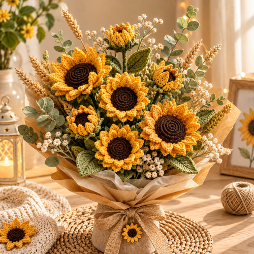 Golden Sunflower & Harvest Crochet Bouquet Pattern (PDF)