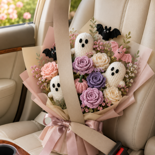 Halloween Ghost & Rose Crochet Bouquet Pattern (PDF)