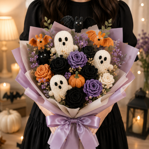Halloween Ghost & Rose Crochet Bouquet Pattern (PDF)