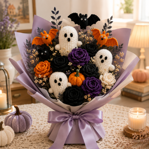 Halloween Ghost & Rose Crochet Bouquet Pattern (PDF)