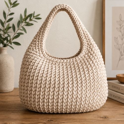 Crescent Modern Crochet Beige Tote Bag Pattern (PDF)
