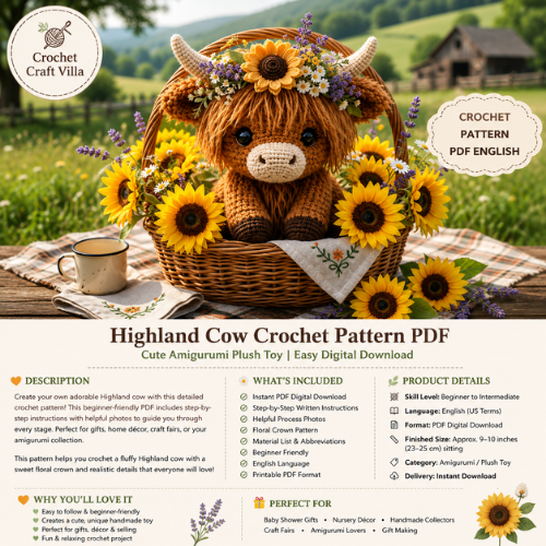 Highland Cow Crochet Pattern PDF | Cute Amigurumi Cow Plush Toy| Easy Digital Download