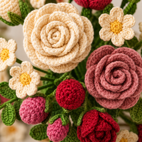 Multicolor Rose Crochet Bouquet Pattern (PDF)