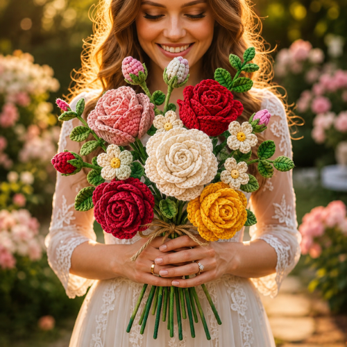Multicolor Rose Crochet Bouquet Pattern (PDF)